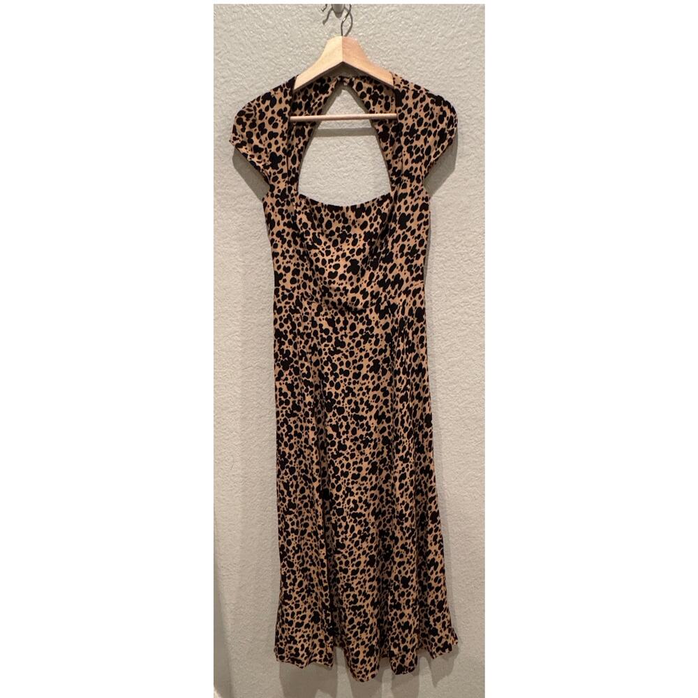 NEW REFORMATION Elton Abstract Animal Print Cutout Midi Dress Size 2